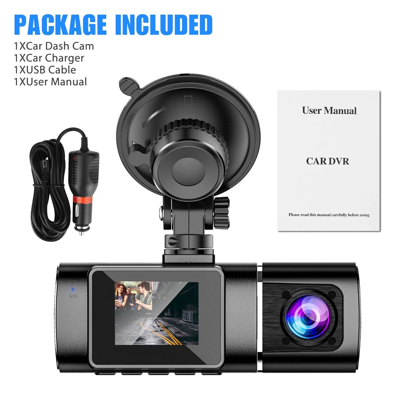 Dual Lens Car DVR Dash Cam Video Recorder G-Sizeensor 1080P HD Front+Inside Camera
