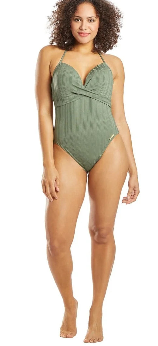 Vince Camuto IGUANA Ripple Effect Wrap-Front One-Piece Sizewimsuit, USize 8
