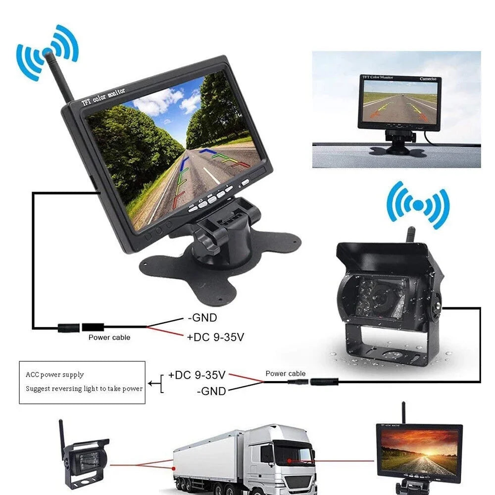 1Pack Waterproof Backup Camera with 7" Monitor Kit: Night Vision, Wireless Vehicle Parking Sizeystem for RV, Bus, Trailer, Truck