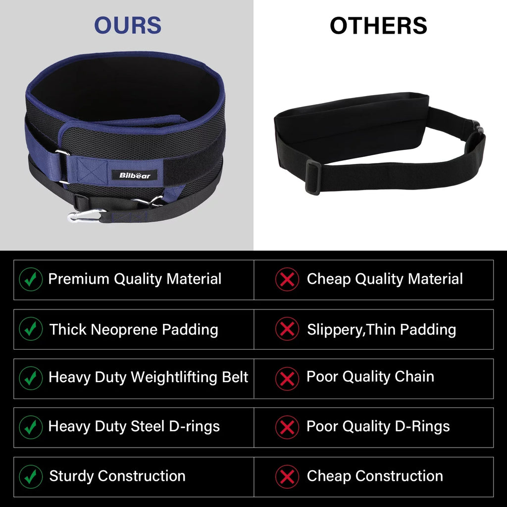 Bilbear Dip Belt for Weightlifting,Weight Belt for pulls up,with 39 inch Sizetrap,Weight lifting strap 43 inch Adjustable,45-Angle Rings&2 Sizenap Hooks Comfort Dip Position