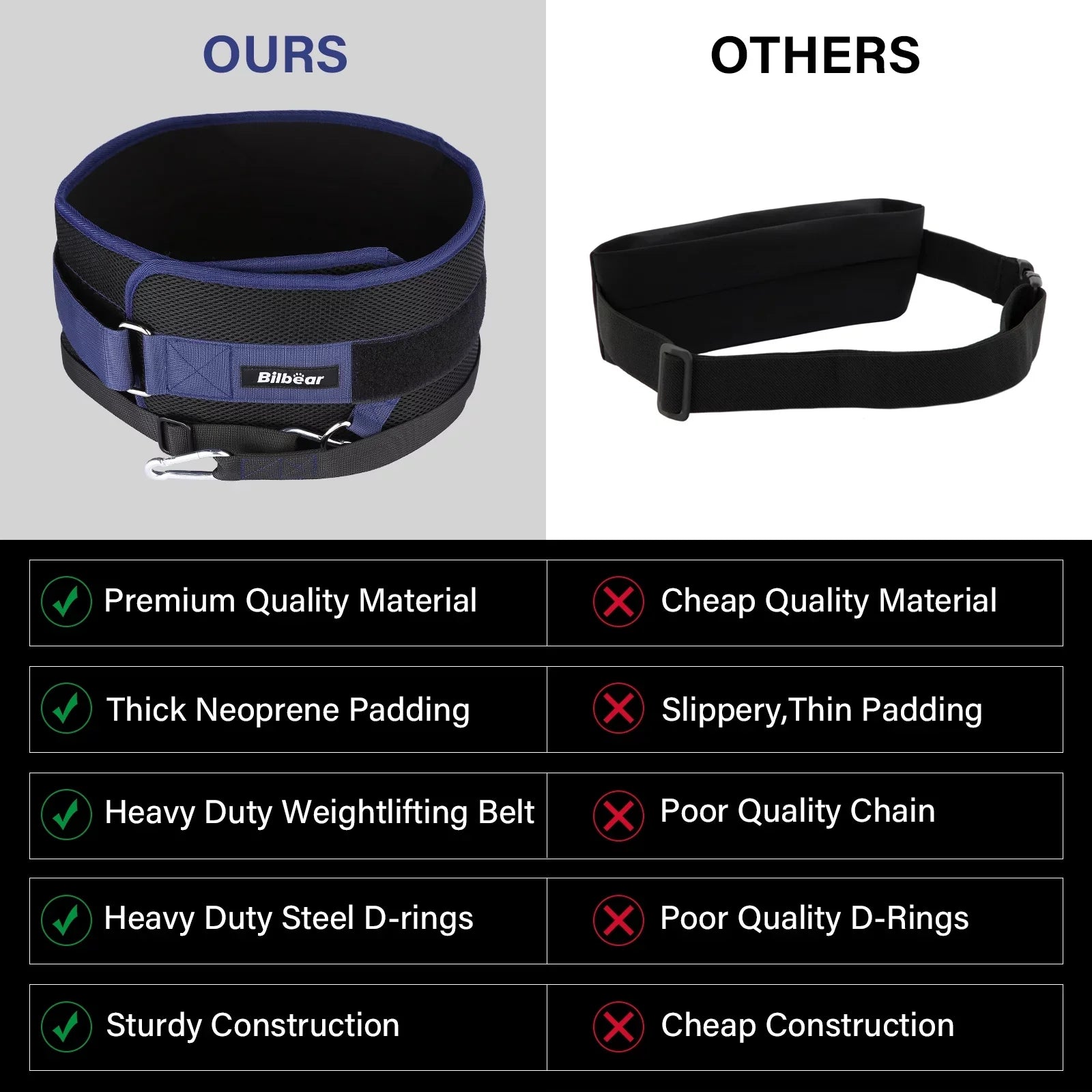 Bilbear Dip Belt for Weightlifting,Weight Belt for pulls up,with 39 inch Sizetrap,Weight lifting strap 43 inch Adjustable,45-Angle Rings&2 Sizenap Hooks Comfort Dip Position