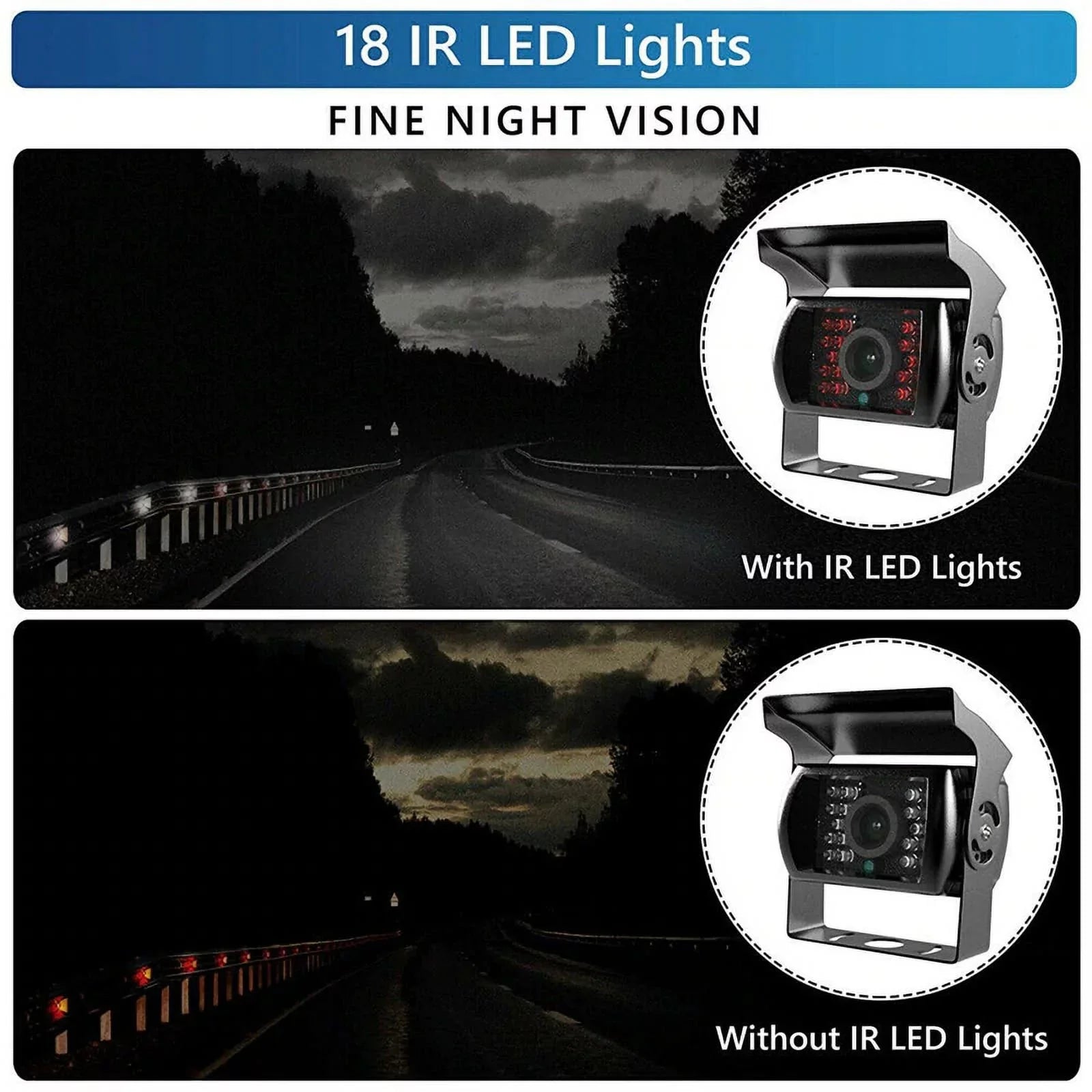 12V/24V parking system 7inch TFT LCD Car Monitor IR with 18 LED camera for Bus RV Car Van Truck reverse Night Vision+32 feet cable