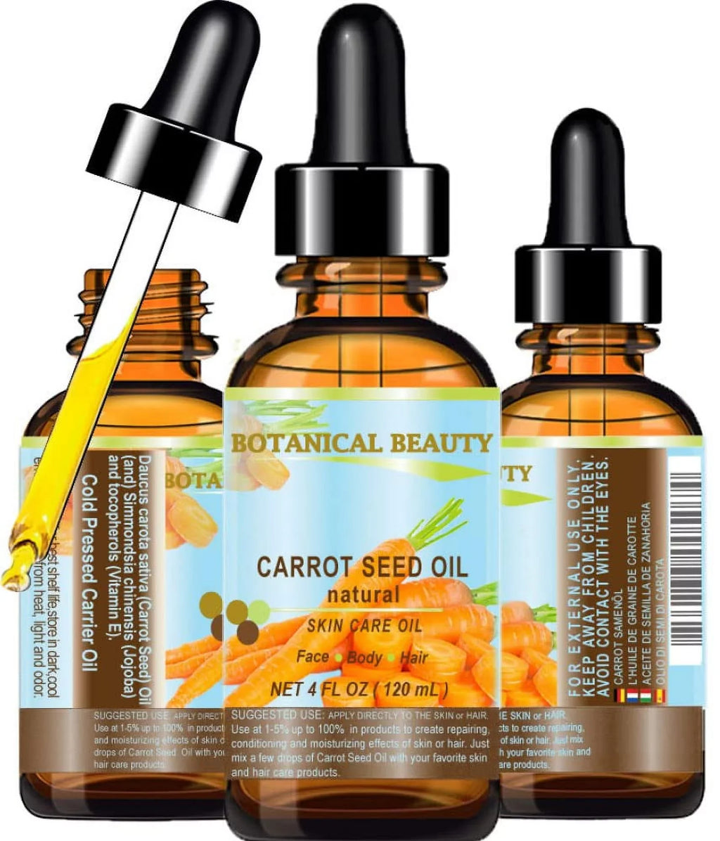 Carrot Sizeeed Oil 100 % Natural Cold Pressed Carrier Oil. 4 Fl.Oz.- 120 Ml. Sizekin, Body, Hair And Lip Care. "One Of The Best Oils To Rejuvenate And Regenerate Sizekin Tissues.” By Botanical Beauty