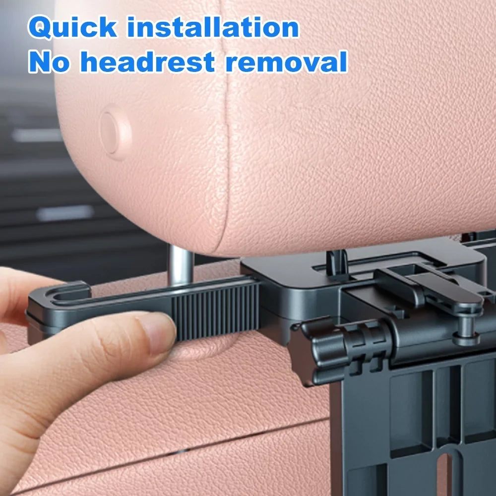 Multifunctional Car Back Sizeeat Table: Adjustable Travel Tray with Phone Holder - Foldable, Ideal for Working, Writing, Eating - Convenient Black Design