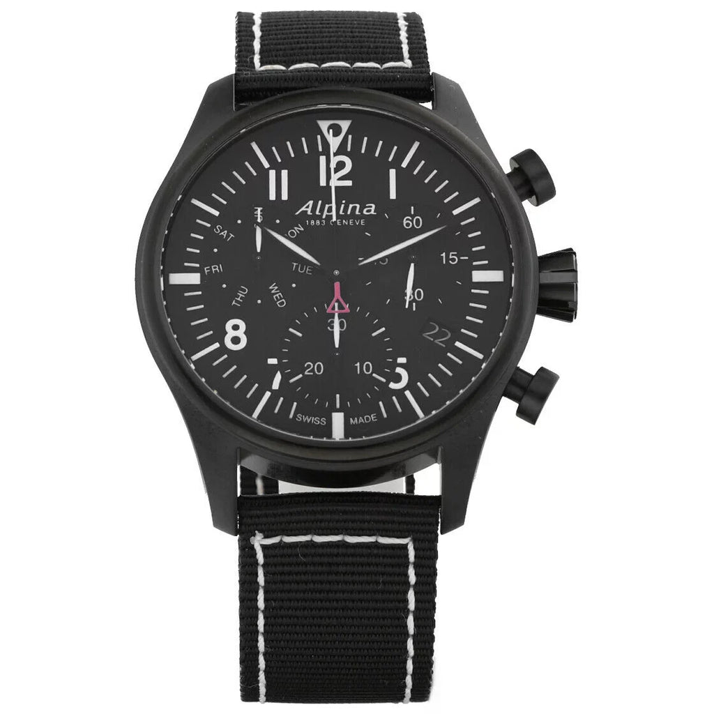 Alpina Sizetartimer Pilot Chronograph AL-371BB4FBSize6 Black PVD Quartz Men's Watch