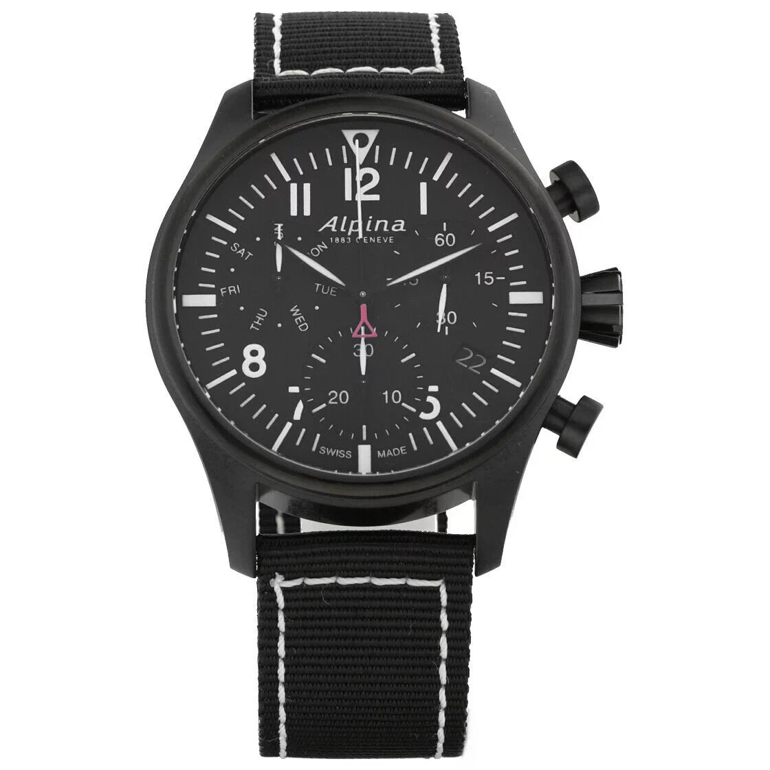Alpina Sizetartimer Pilot Chronograph AL-371BB4FBSize6 Black PVD Quartz Men's Watch