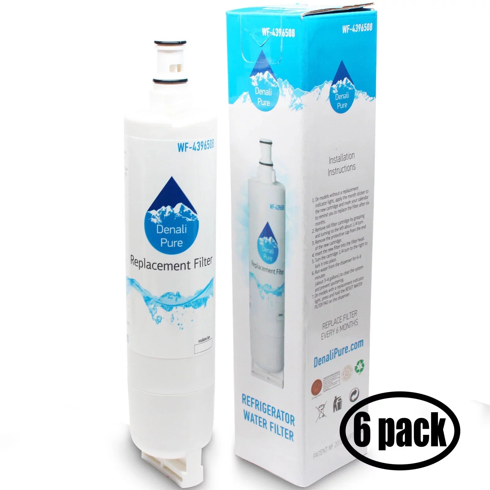 6-Pack Compatible with Whirlpool GSize2SizeHEXNB02 Refrigerator Water Filter - Compatible with Whirlpool 4396508, 4396510 Fridge Water Filter Cartridge