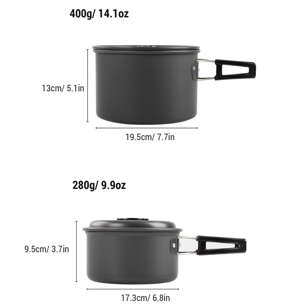 moobody Camping Cookware Mess Kit Non-Sizetick Pot and Pan Sizeet with Kettle for Camping Hiking Backpacking