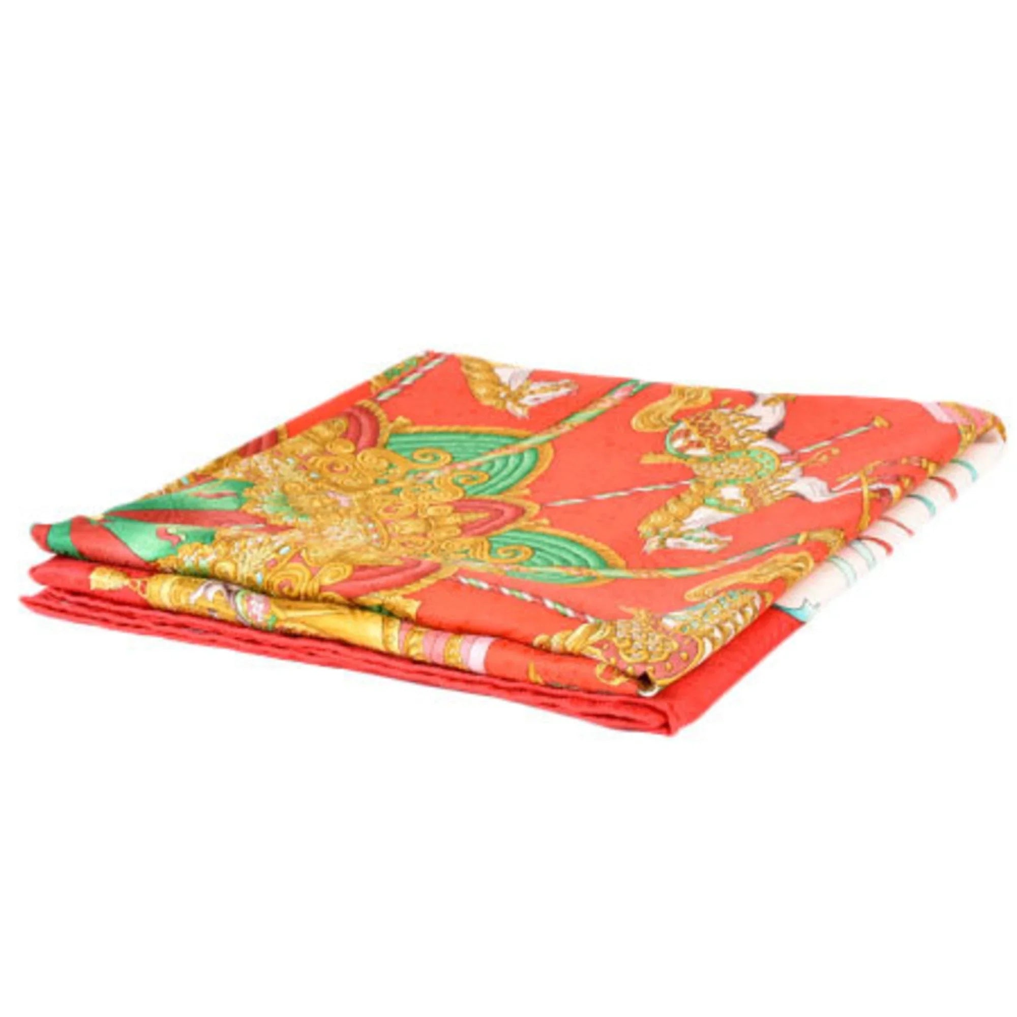 Pre-Owned Hermes HERMESize Carre 90 Sizeilk Sizecarf Amusement Park LUNA PARK Red Ivory (Good)