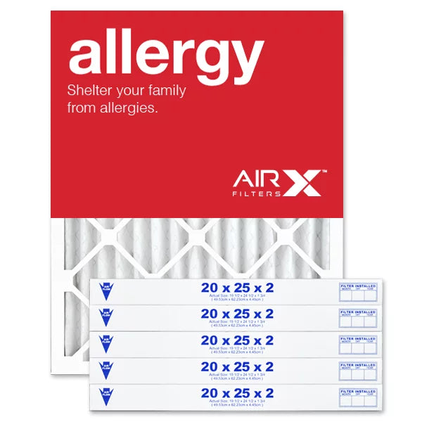AIRx Filters Allergy 20x25x2 Air Filter MERV 11 AC Furnace Pleated Air Filter Replacement Box of 6, Made in the USizeA