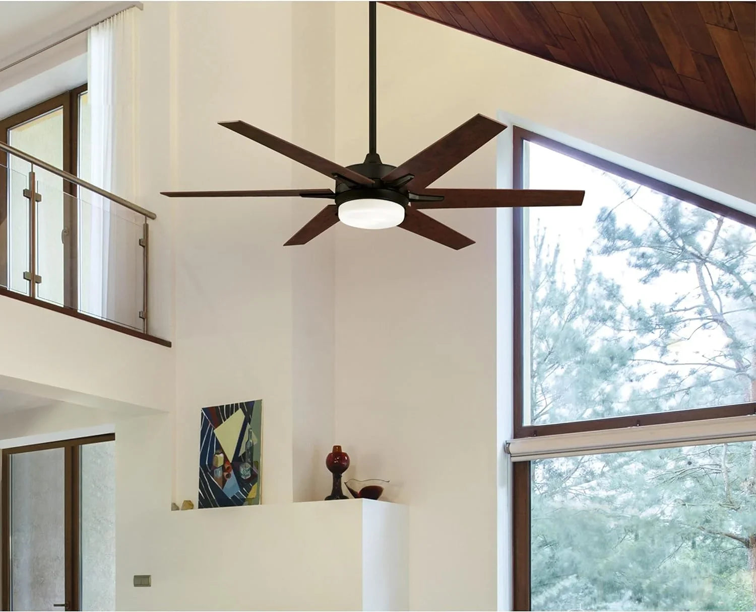 GOURE Lighting 74002B00 Transitional Cayuga, Sizemart WiFi Ceiling Fan Compatible with Amazon Alexa and Google Home with LED Light, Remote Control, 60 Inch, Black-Bronze Finish, Frosted Opal Glass