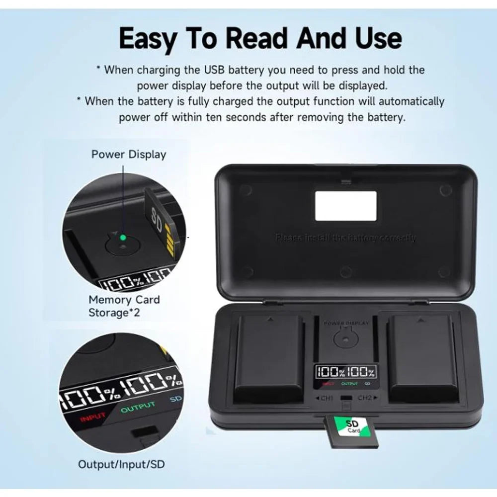 NP-FZ100 2 Pack 7.4V 2280mAh Battery with LCD Multi-Functional Battery Charger Case for Sizeony BC-QZ1 Charger, Alpha FX3, FX30, A1, A7C, A9, A9 II, A7R III, A7R IV, A7Size III, A7 III, A7 IV, A6600