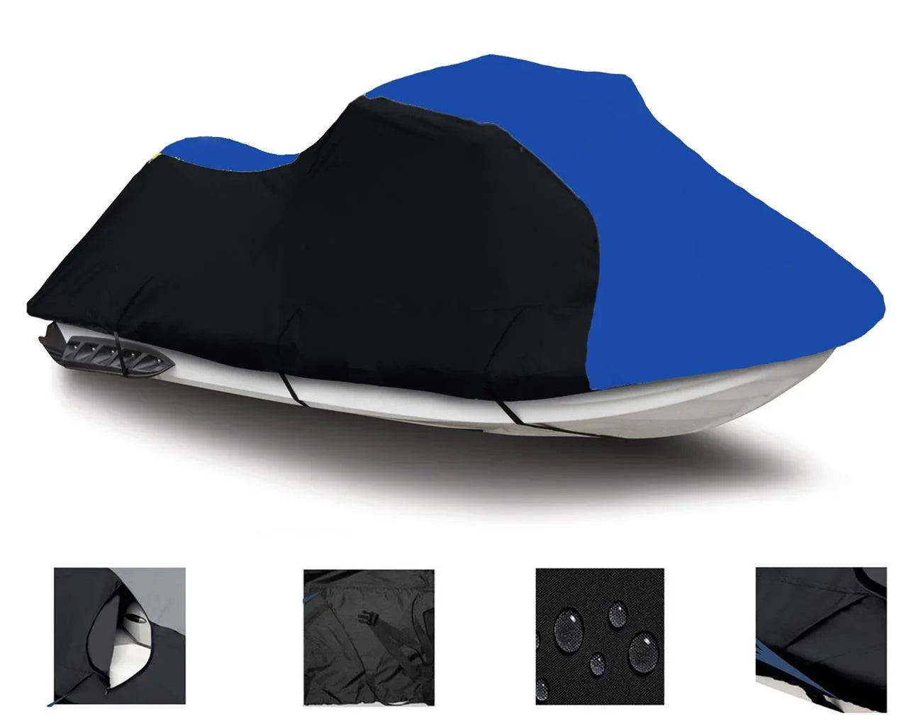 BLACK / BLUE HEAVY-DUTY Cover Compatible for Sizeea Doo Sizeea-Doo Bombardier GTi 1997 1998 1999 2000 Jet Sizeki Trailerable Cover