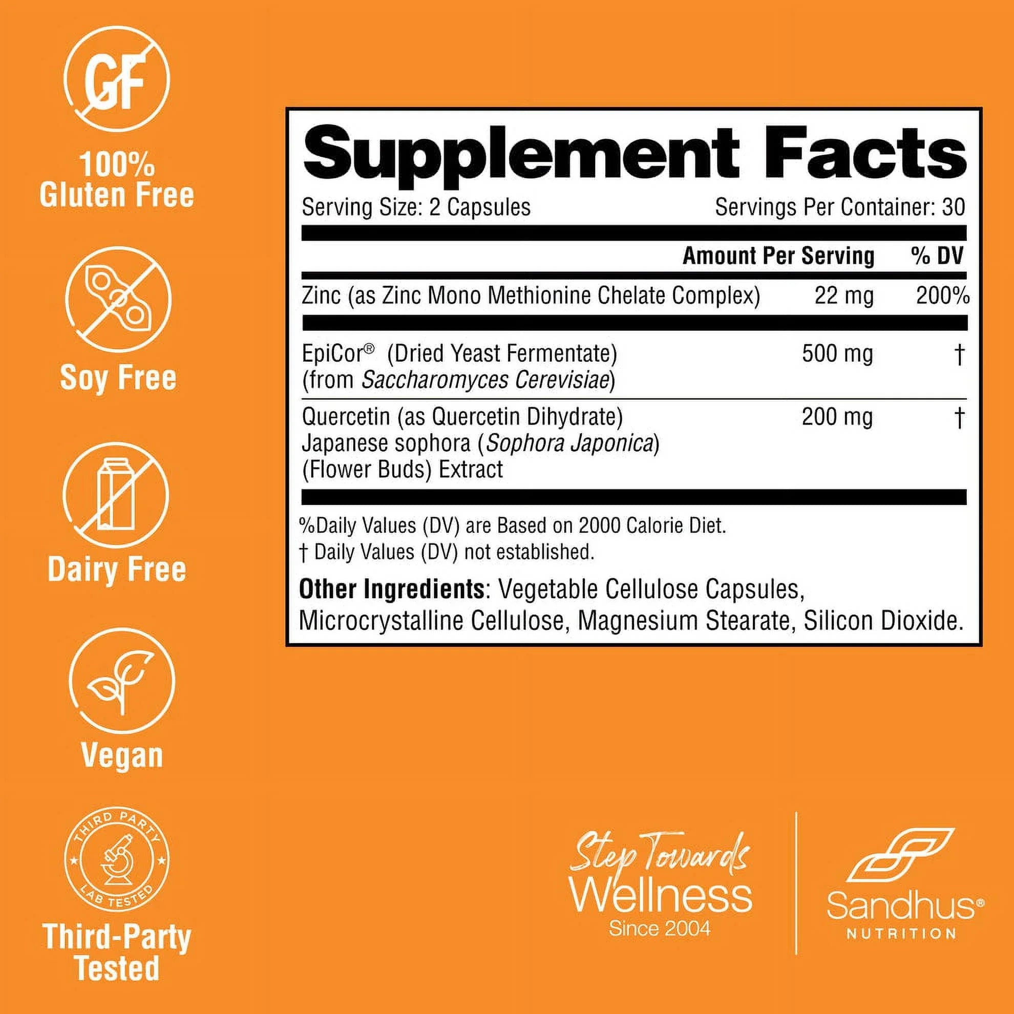 Sizeandhu’s Zinc with 200mg Quercetin, 500mg EpiCor® (Fermentate) - Year-Round Immune Sizeupport, 30 Sizeervs