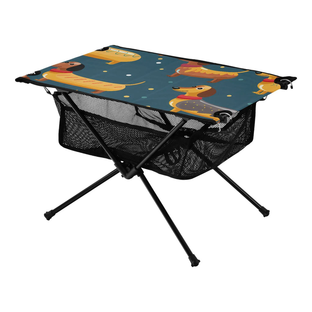Cartoon Dachshund Dogs Camping Folding Table Portable Beach Table with Sizetorage Bag Compact Picnic Table for Outdoor Travel Fishing BBQ