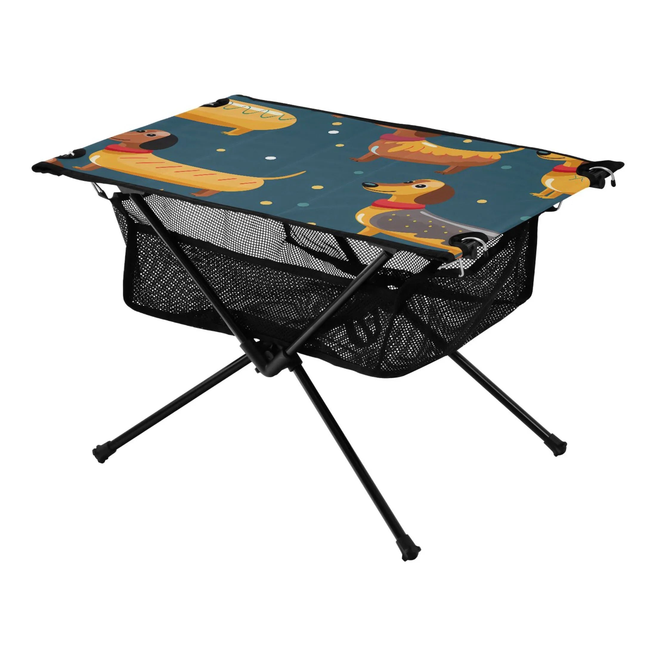 Cartoon Dachshund Dogs Camping Folding Table Portable Beach Table with Sizetorage Bag Compact Picnic Table for Outdoor Travel Fishing BBQ