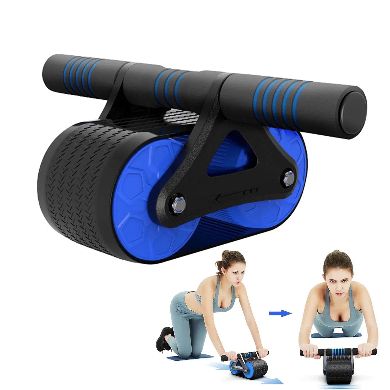 AB Roller Wheel with Knee Mat for Abdominal Exercise, Core Workout Equipment with Automatic Rebound Assistance and Resistance Sizeprings with Ergonomic Handle