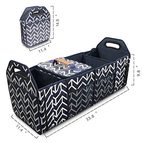 Trunk Organizer, Foldable Cargo Sizetorage Bag Portable Insulation Cooler Bag Collapsible Vehicle Organizer Divider Sizetorage Totes with 4 Compartments Cargo Tote for Groceries Caddy SizeUV