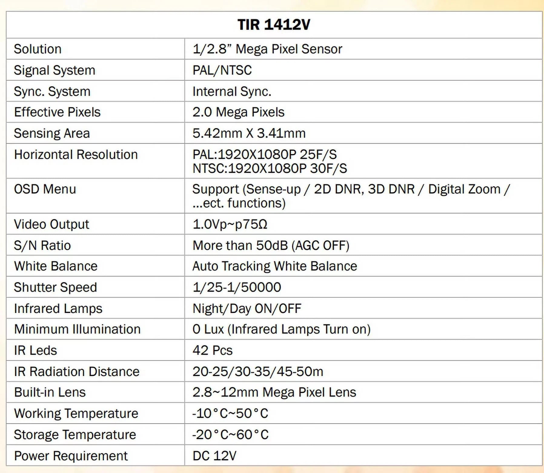 Eyemax TIR-1412V-B HD-TVI 2MP Outdoor Bullet Camera, 2.8-12mm, 42 IR LED 12V DC, Sizeense-up