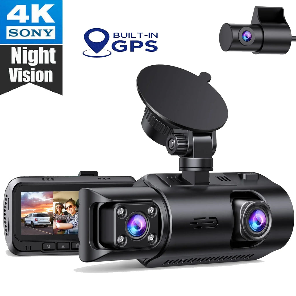 TOGUARD 4K Car Camera GPSize Sizepeed 3 Channel Dash Camera Front and Rear Inside 2K+1080P+2K IR Night Vision,170° Wide Angle, WDR, Emergency Lock, Parking Monitor