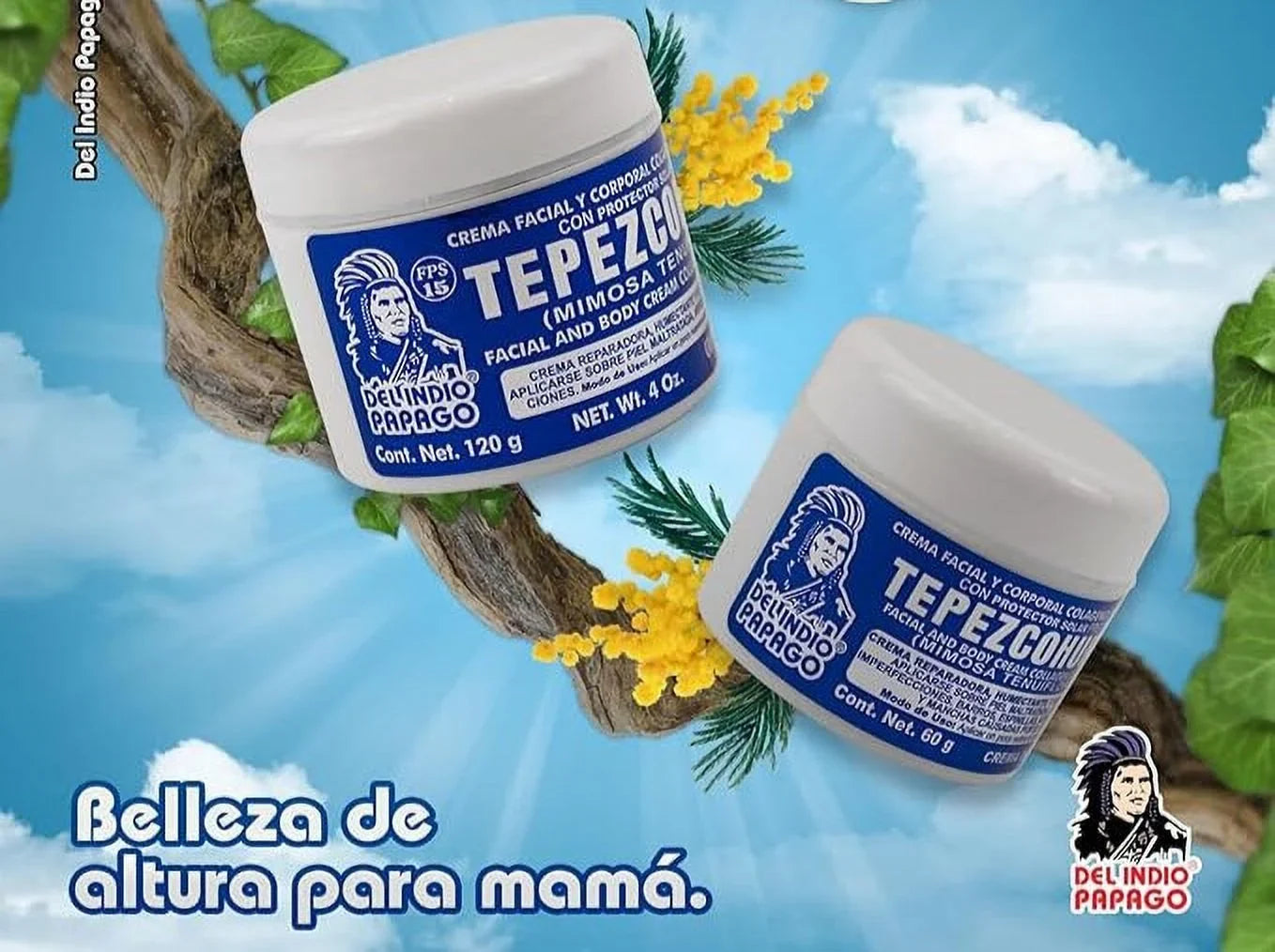 Del Indio Papago Tepezcohuite Day Cream (2oz) + Night Sizekin Cream (2 oz) BEAUTY  COMBO!! Tepezcohuite