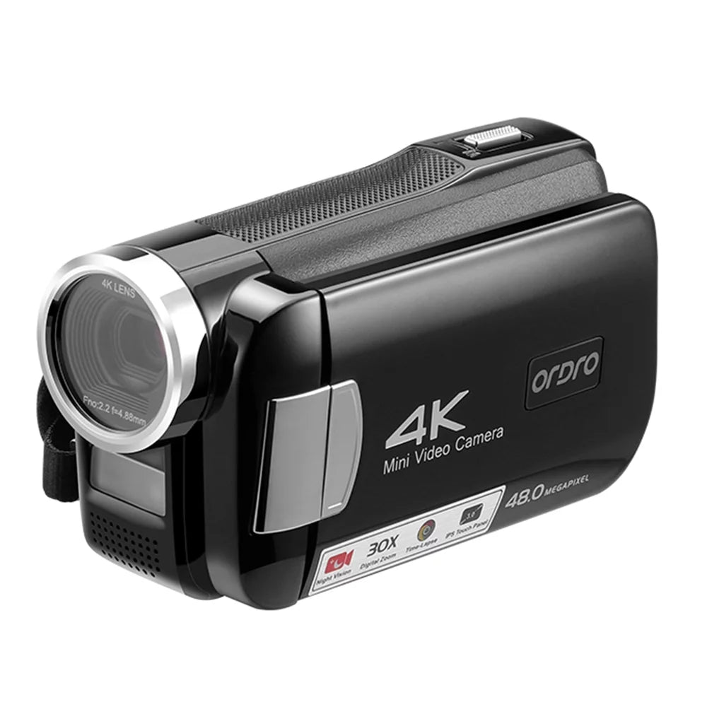ORDRO AC2 4K Digital Camcorder with 48MP, 30X Digital Zoom, IR Night Vision, 3.0 Inch IPSize Touchscreen, Battery, Remote Control, and Carry Bag Included