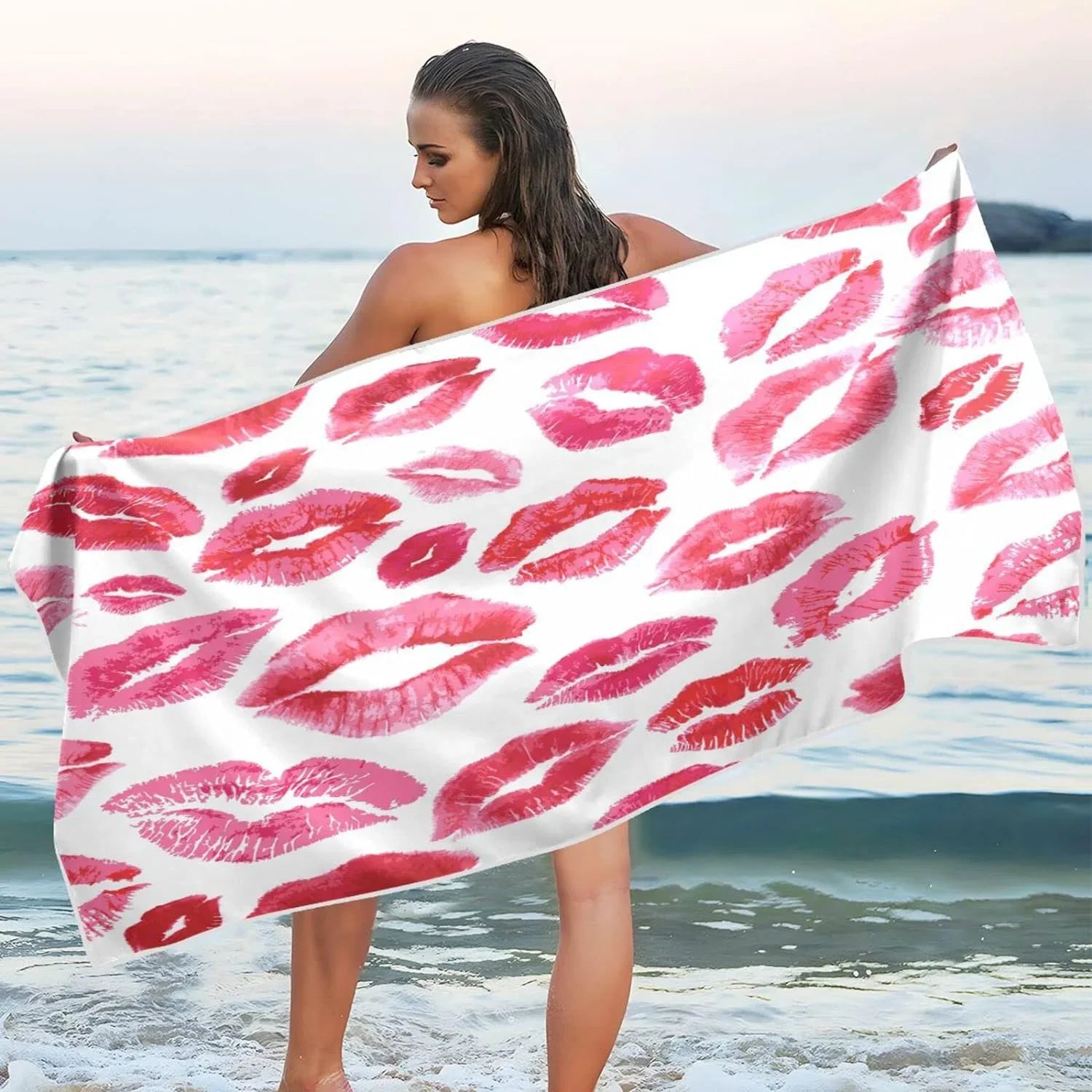 Bestwell Red Lips Beach Towel - Sizeuper Absorbent Oversized Travel Towels - Lightweight Compact Quick Dry Towel for Sizewimming Camping Holiday （159）