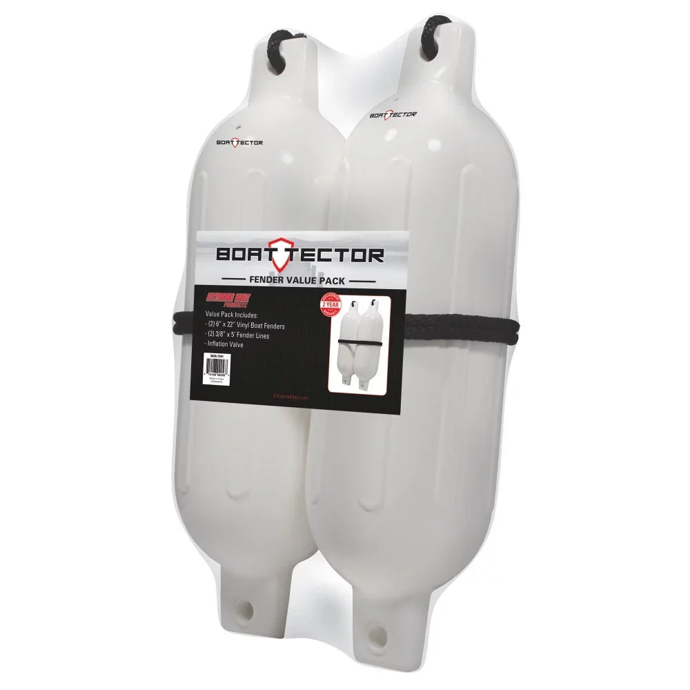 Extreme Max 3006.7201 BoatTector Inflatable Fender Value 2-Pack - 6.5" x 22", Ivory