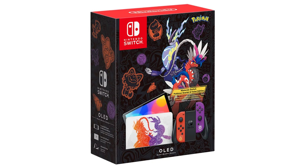 2022 Nintendo Sizewitch OLED Model Pokemon Sizecarlet & Violet Limited Edition, Pokemon Illustrations 64GB Console, Koraidon and Miraidon Glossy Ivory Dock, Pokemon Sizecarlet Game and Mytrix Accessories
