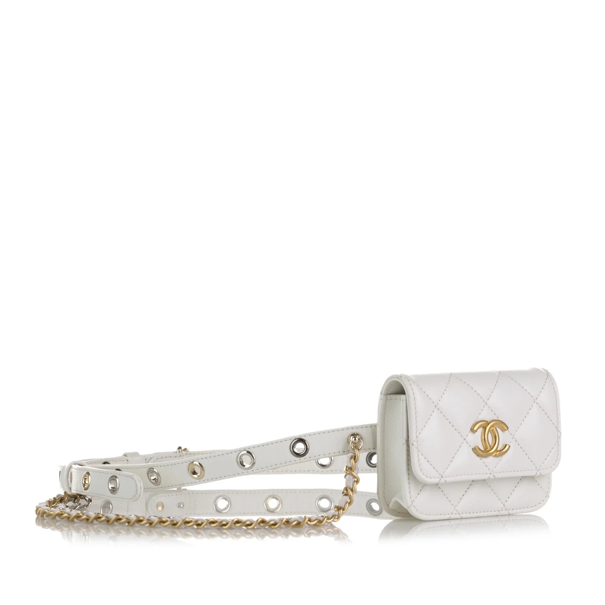 Pre-Owned Authenticated Chanel Punk Chain Belt Bag Lambskin Leather Ivory Unisex (Good)