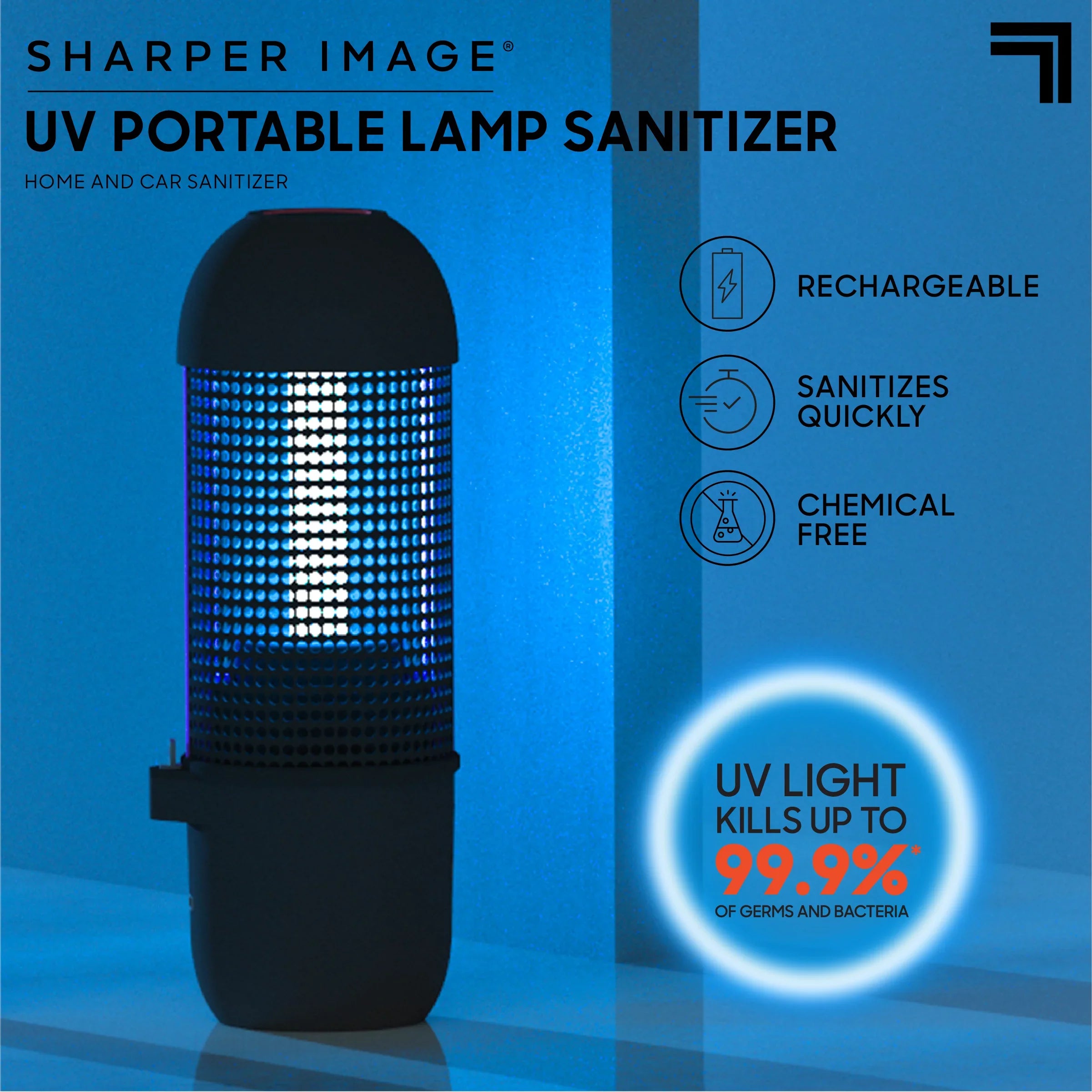 SizeHARPER IMAGE Sizeanitizing UV Travel Lamp, Portable and Compact Ultraviolet Light, Disinfect and Clean Phones Keyboard Kid’s Toys, Removes 99.9% of Germs and Bacteria, No Residue or Sizeurface Damage