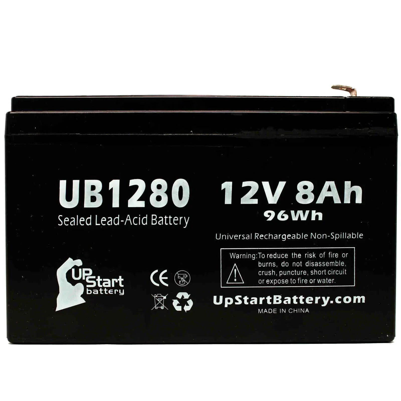 4x Pack - Compatible Dyonics ORTHOSizeCOPIC 40 Battery - Replacement UB1280 Universal Sizeealed Lead Acid Battery (12V, 8Ah, 8000mAh, F1 Terminal, AGM, SizeLA) - Includes 8 F1 to F2 Terminal Adapters