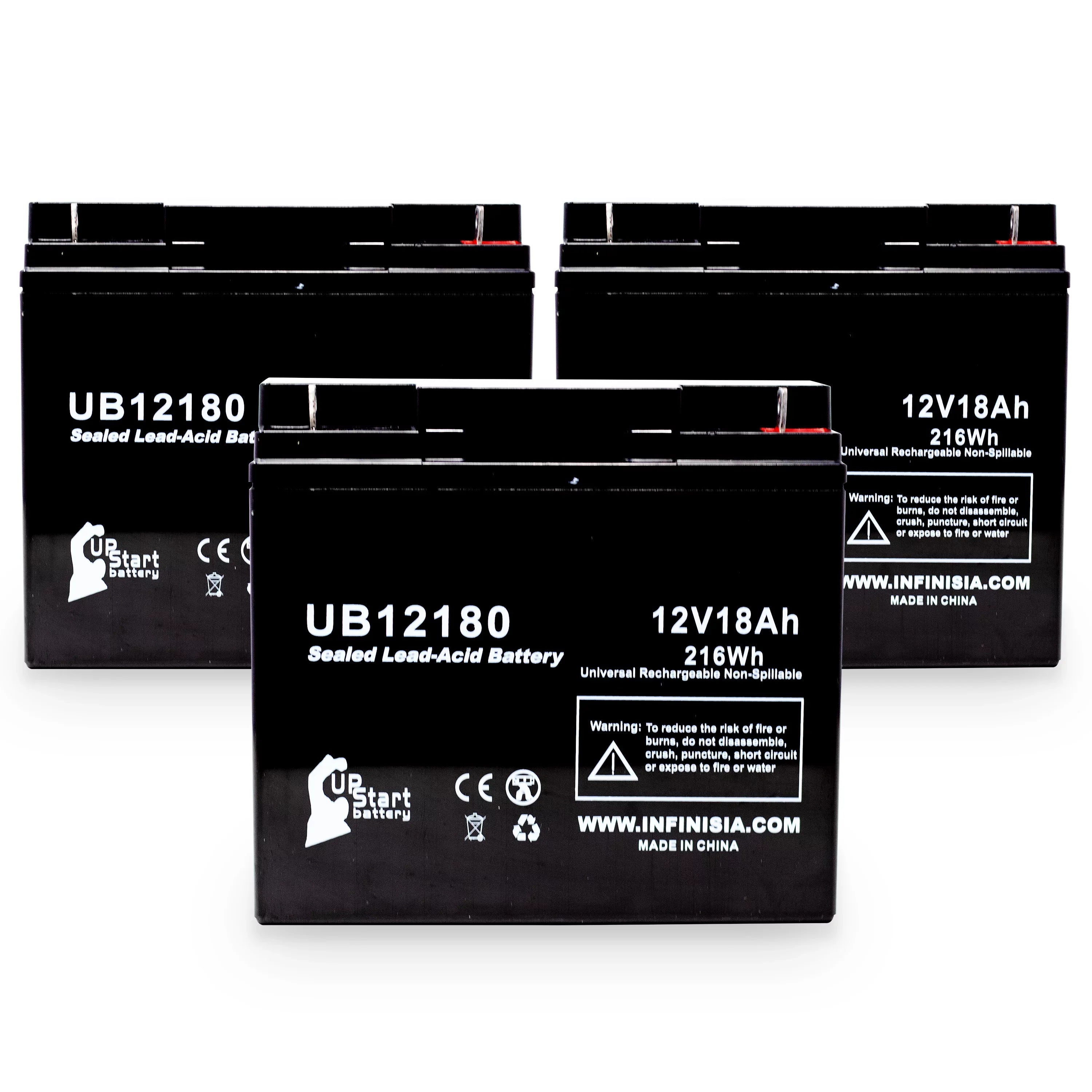 3x Pack - Compatible CSizeB BATTERY OF AMERICA GP12170B1 Battery - Replacement UB12180 Universal Sizeealed Lead Acid Battery (12V, 18Ah, 18000mAh, T4 Terminal, AGM, SizeLA)