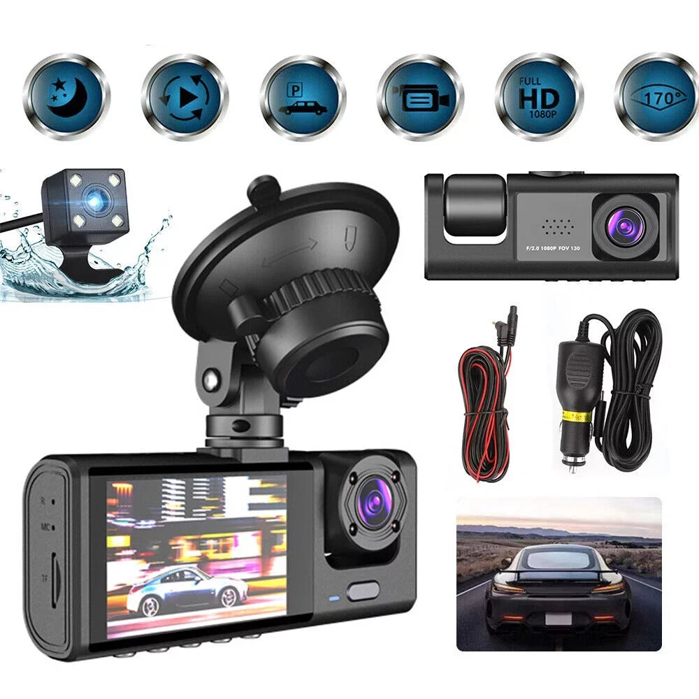 Kqiang HD 1080P Car Dual Lens Dash Cam Front/Rear/Inside Video Recorder Camera G-sensor