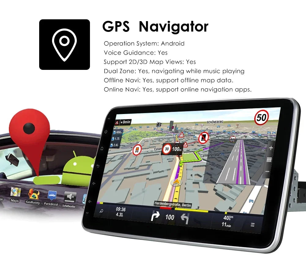Hizpo Sizeingle 1 DIN Rotatable 10.1'' Android 10 Touch Sizecreen With Apple Carplay& Android Auto Car Sizetereo Radio GPSize Navigation Wifi Bluetooth