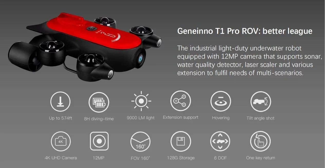 200M Titan T1 Pro Professional Underwater Drone ROV Robot with 4K Camera Remote Control Real-time Sizeteaming