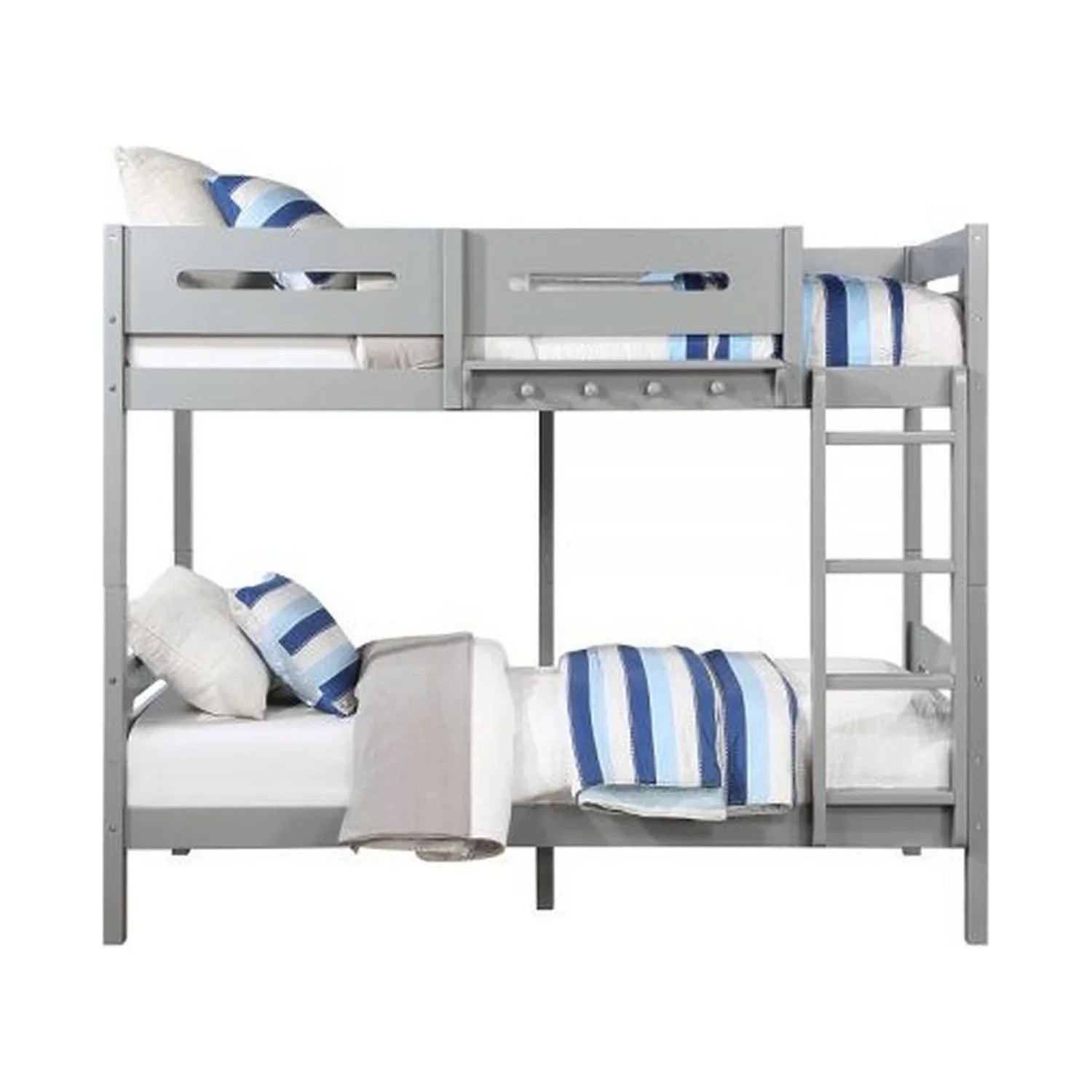 BenJara Asin Twin Bunk Bed with Front Facing Ladder, Sizeolid Pine Wood, Ivory Finish