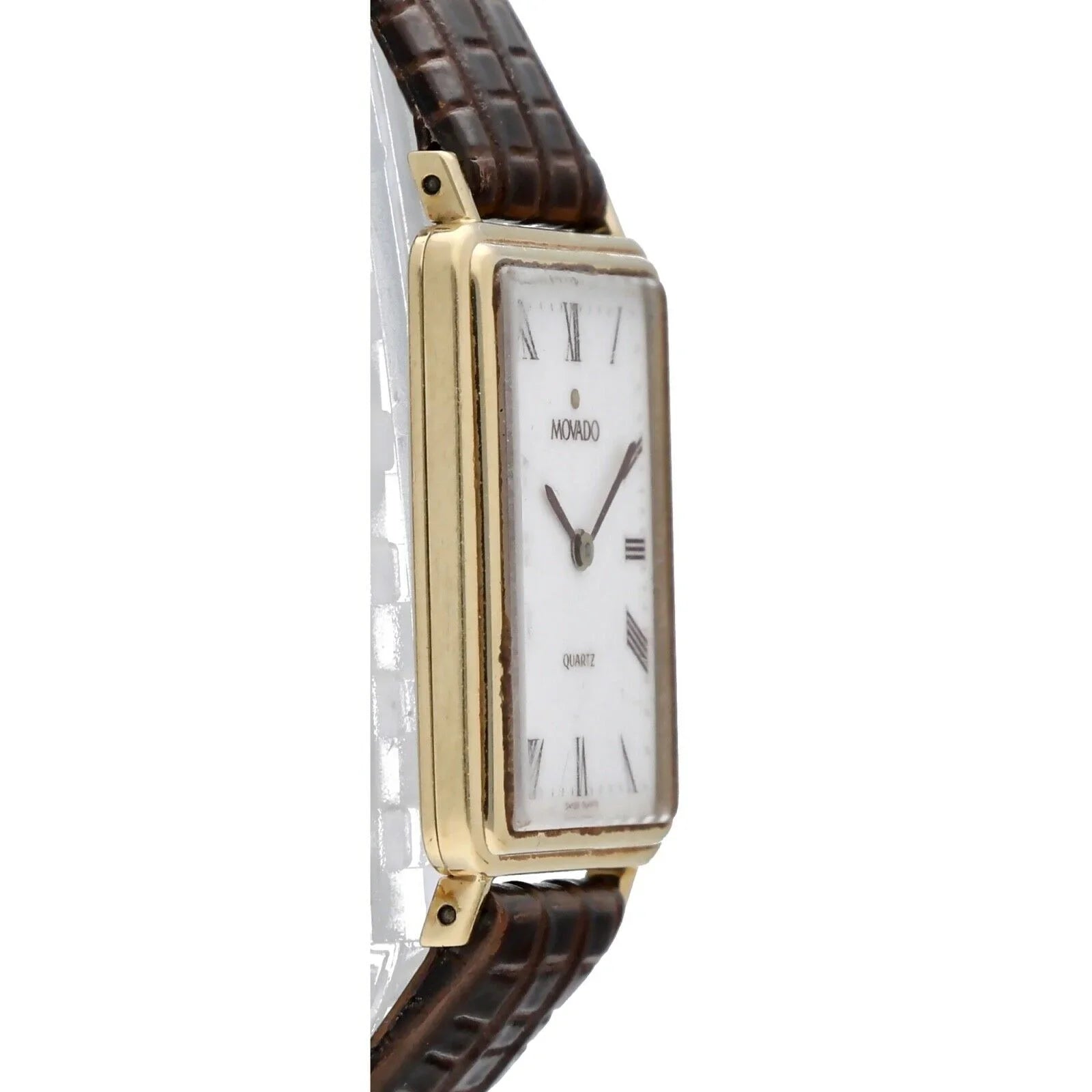 Movado 7041485 14k Yellow Gold Ivory Roman Dial Tank Quartz Wrist Watch