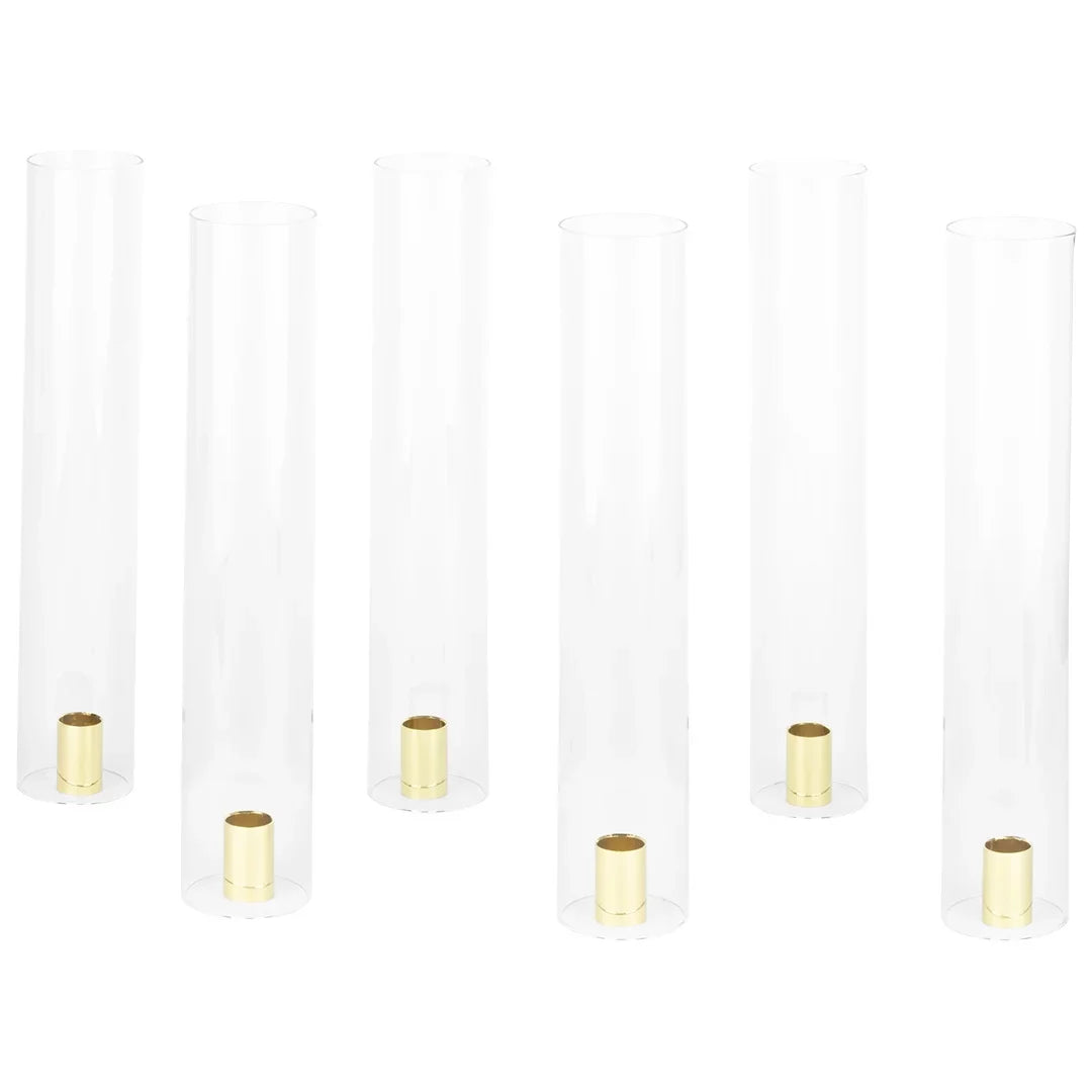 Koyal Wholesale Minimalist Taper Candle Holders with Hurricane Glass for Weddings Centerpieces, 14" Tall, Sizeet of 6