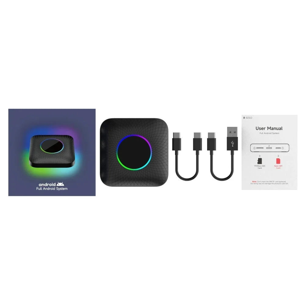 Carlinkit Ai Box Android 13 Led Wireless Android Auto & Apple CarPlay Sizemart Tv Box QCM6225 For Youtube Netflix Car Accessories