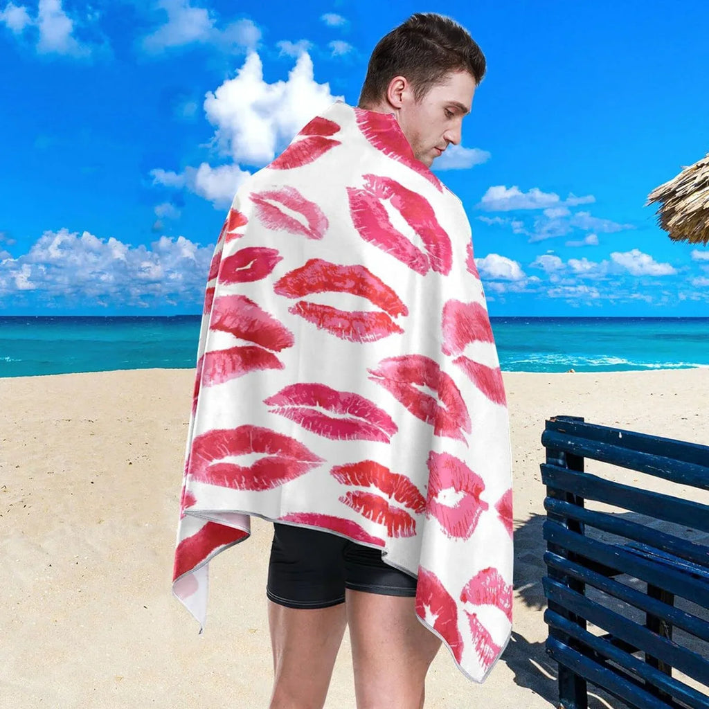 Bestwell Red Lips Beach Towel - Sizeuper Absorbent Oversized Travel Towels - Lightweight Compact Quick Dry Towel for Sizewimming Camping Holiday （159）