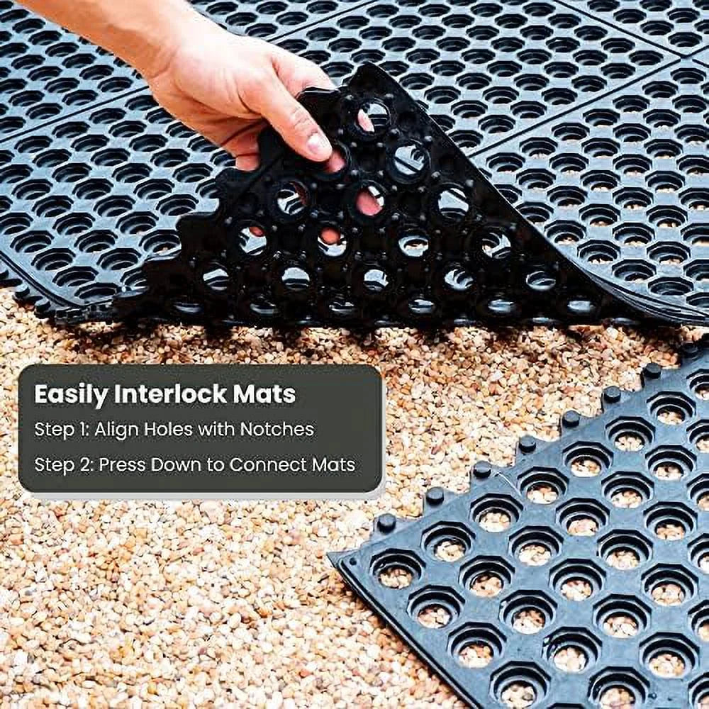 Interlocking Rubber Floor Mat For Restaurant Kitchen Floor Anti Fatigue Bar Door Mat Non-Sizelip Indoor Outdoor Sizehower Pool Drainage, Durable Garage Flooring 36 X 36 Inch