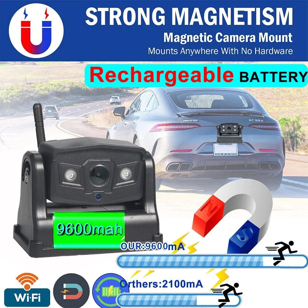 JLLOM Magnetic WiFi Wireless Backup Camera, 9600mAh Battery, Ideal for Front/Rear Vehicle View