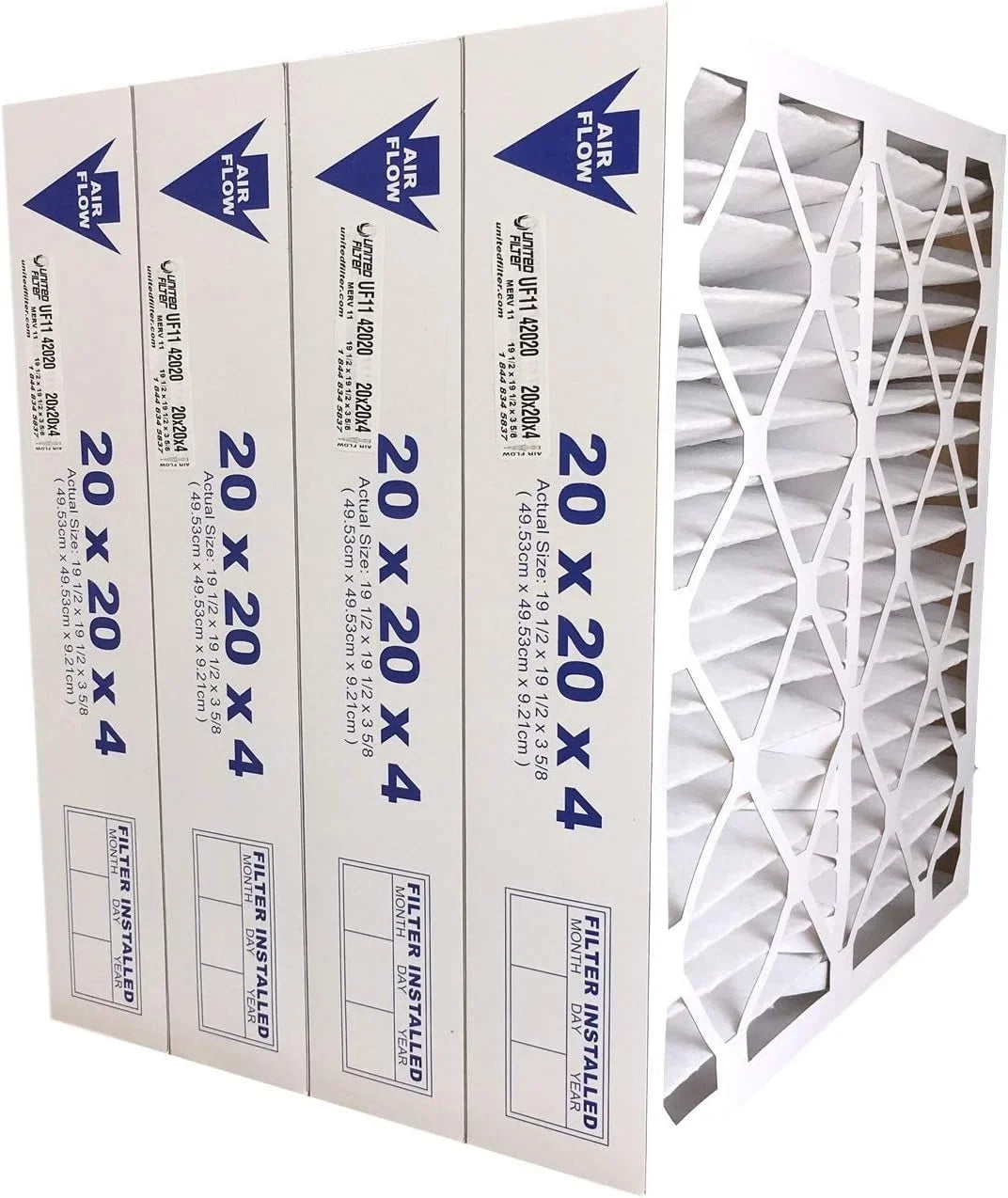 United Filter 20x20x4 MERV 11 Furnace Filters (Case of 4) - HVAC Filters Captures Bacteria, Airborne Dust, Pollen, Mold Sizepores & Sizemoke - Replacement Air Filter