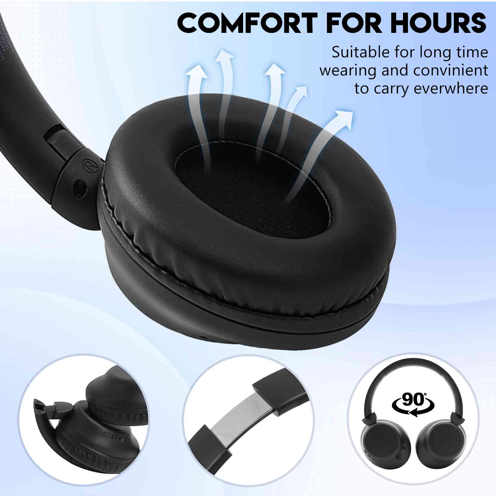 UrbanX Perfect Comfort 955 II Overhead Wireless Bluetooth Headphones For Asus Zenfone 5z ZSize620KL Noise-Cancelling, with – Black