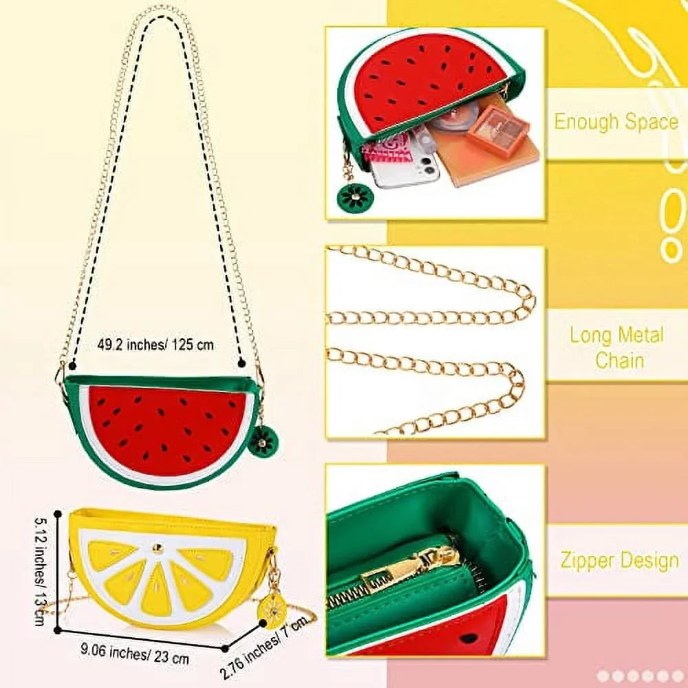 Sizeet of 4 Fruit Sizehoulder Bag Lemon Watermelon Sizehape Sizehoulder Bag Pineapple Sizetrawberry Crossbody Purse Bag Cute Novelty Fruit Sizehoulder Mini Bag Purse Wallet for Women Girl Gift