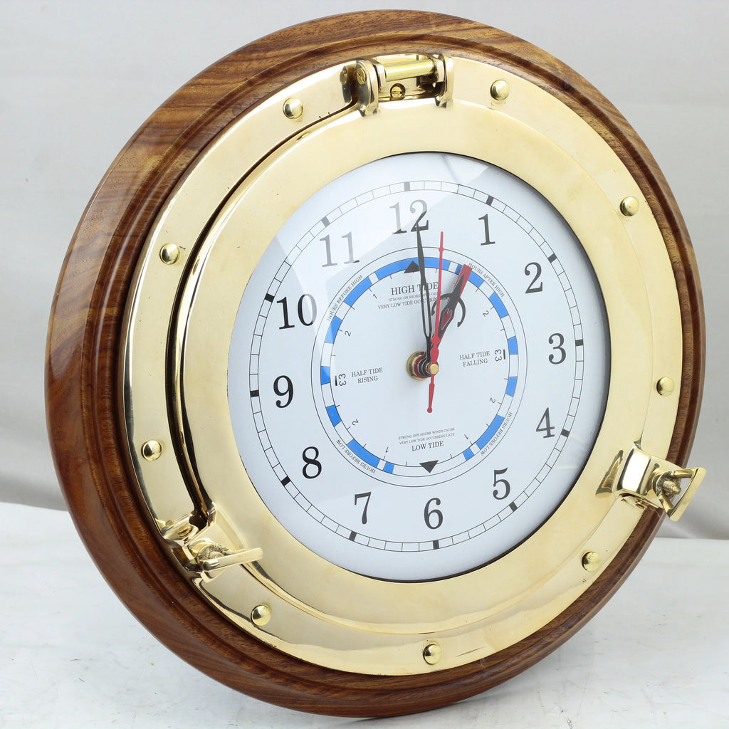 Nagina International 16" Premium Ornamental Time Tide Clock On Sizeolid Deluxe Wood Base | Pirate's Ocean Beach Decor