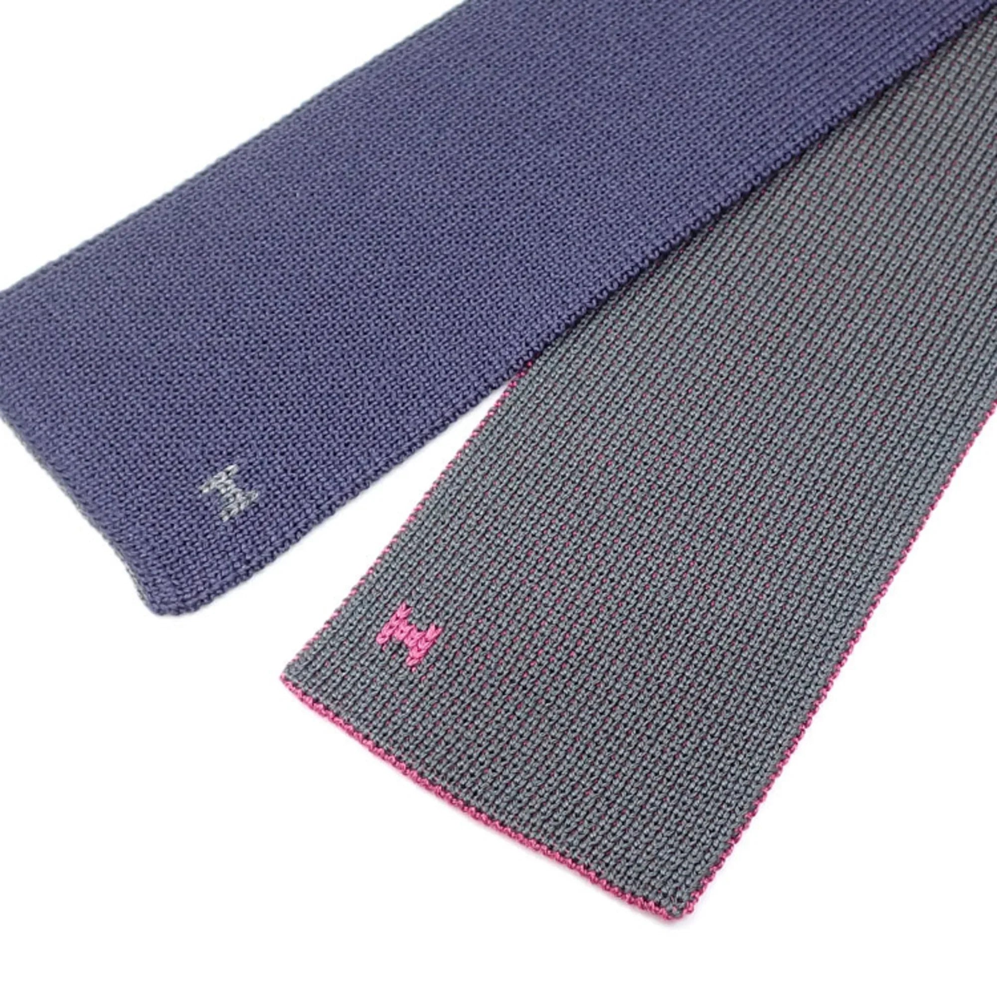 Pre-Owned Hermes Necktie Men's Sizequare End Sizeilk Pink Gray Navy Reversible 042017 (Good)