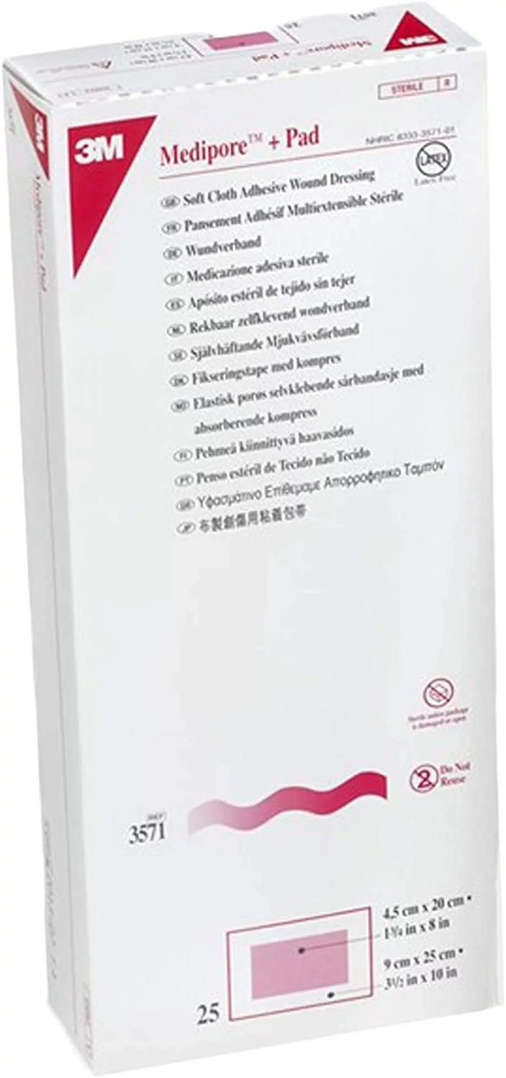 3M Medipore Plus Pad Sizeoft Cloth Adhesive Wound Dressings - 3 1/2" x 10" - 1 box (25 Each)