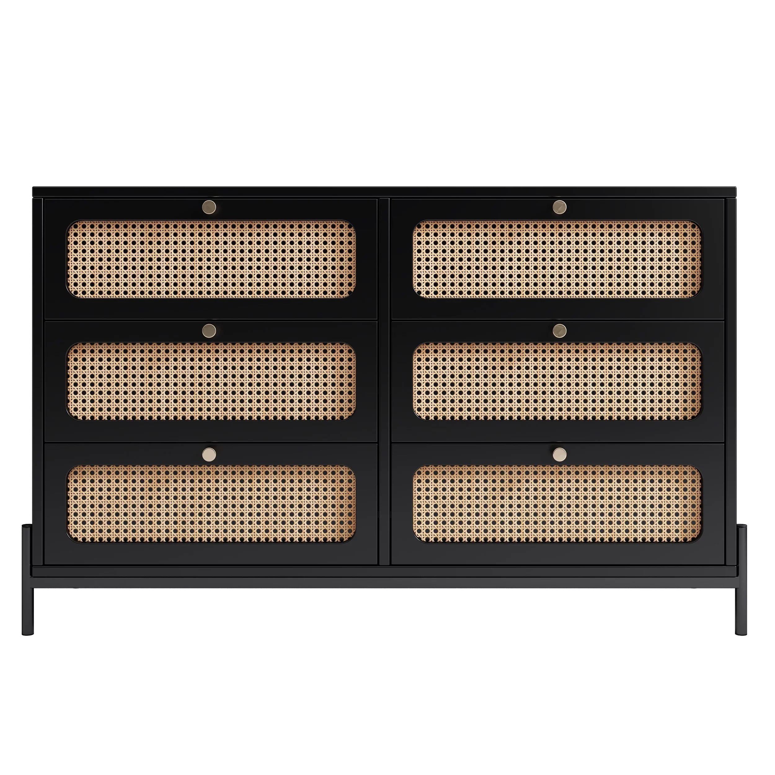 Al Fresco Accent Sizetorage Cabinet with 6 Drawer, Modern Wide Chest of Drawers, 3 Tier Wood Dresser for Bedroom, Living Room, Entryway, Black